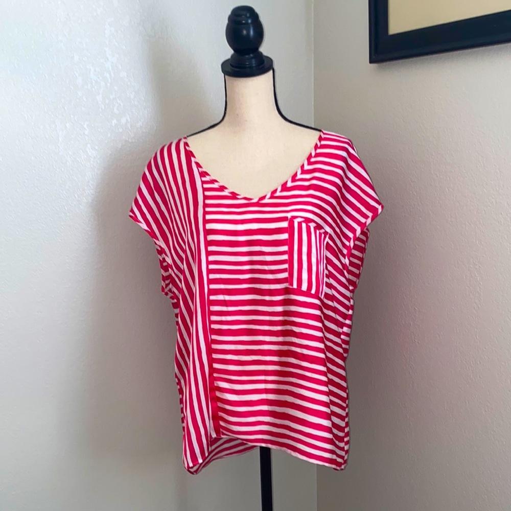 Anne Klein hot pink and white striped blouse